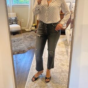 Post LA Adaptation Crop Kick Flare Distressed Black Jeans